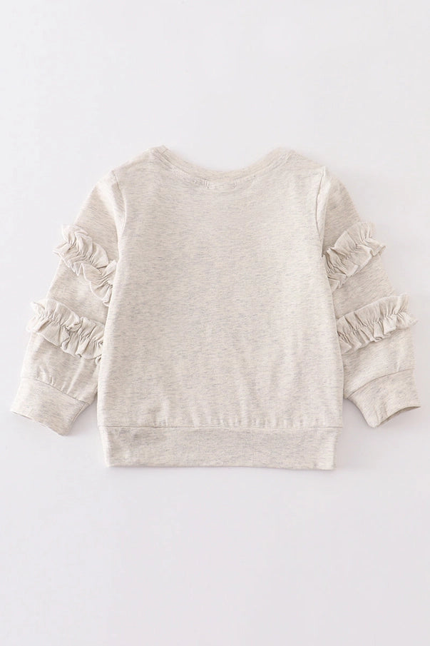 Beige Boo Ruffle Sleeve Sweatshirt