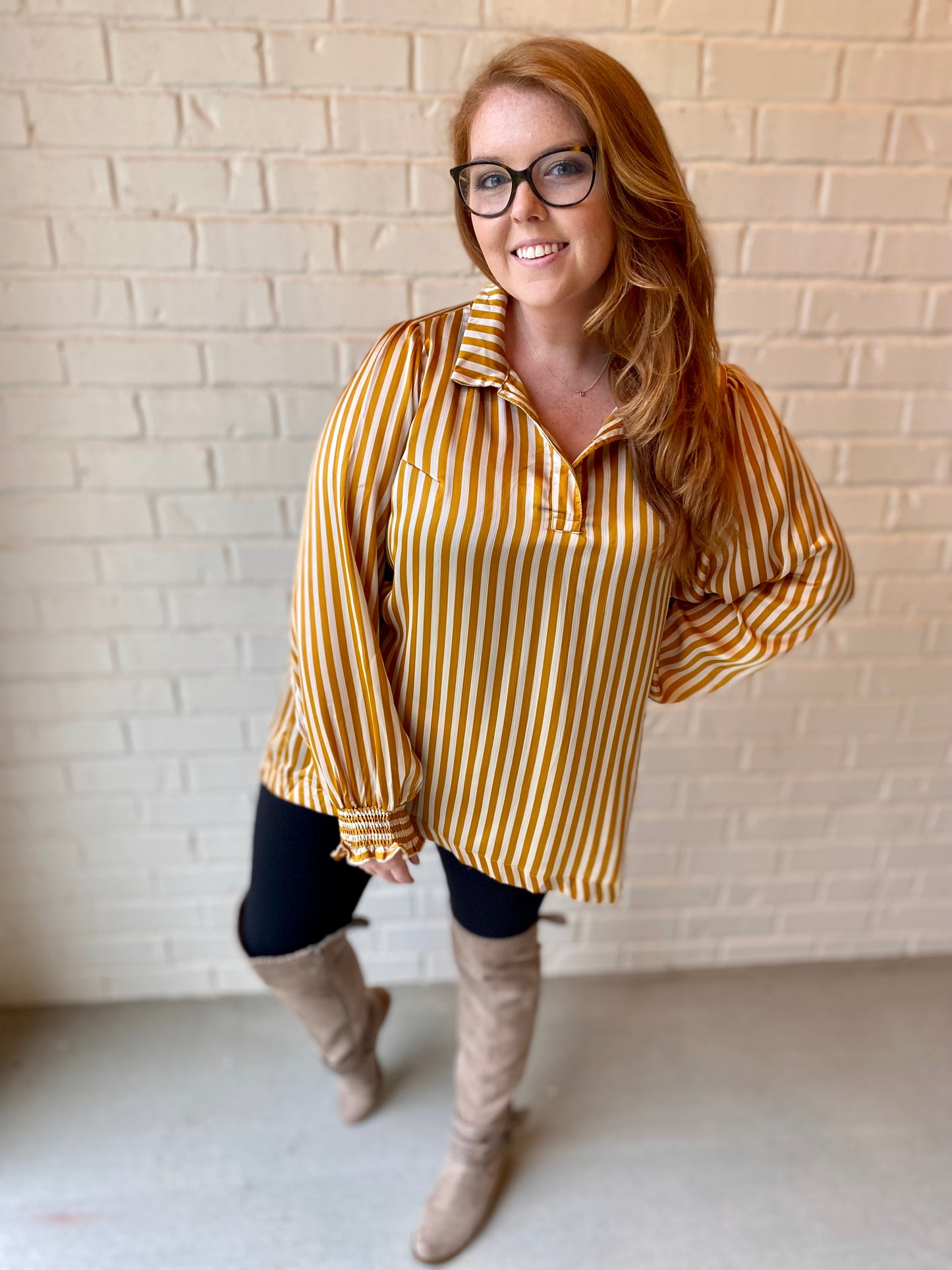 Striped Mustard and Cream Blouse