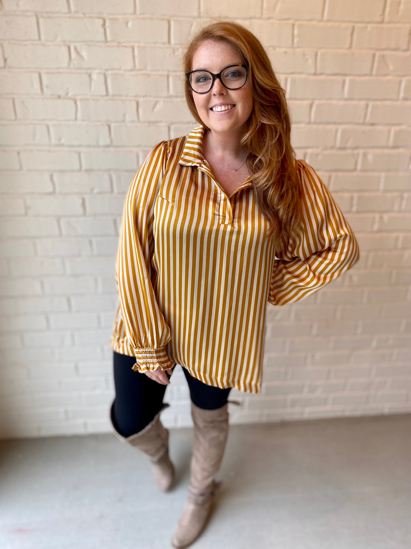 Striped Mustard and Cream Blouse