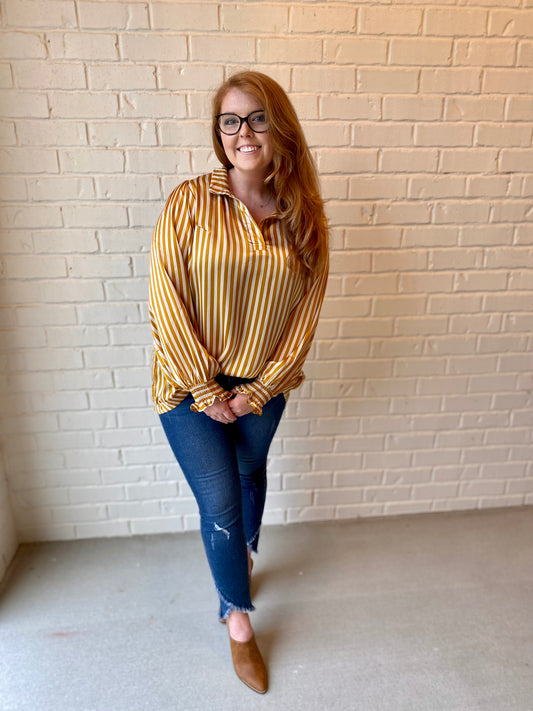 Striped Mustard and Cream Blouse