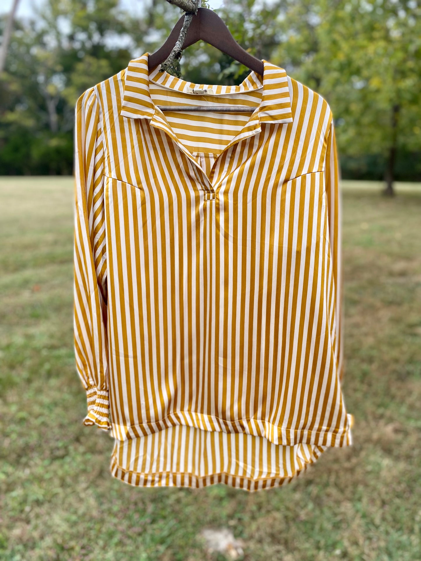 Striped Mustard and Cream Blouse