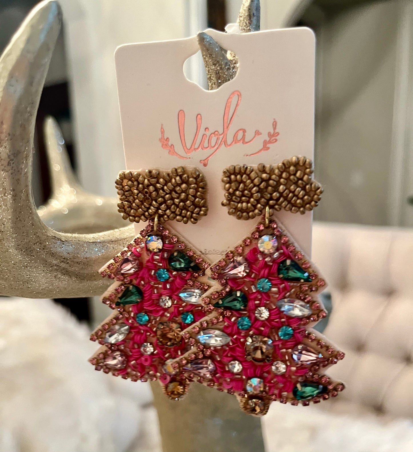 Pink Christmas Tree Earrings