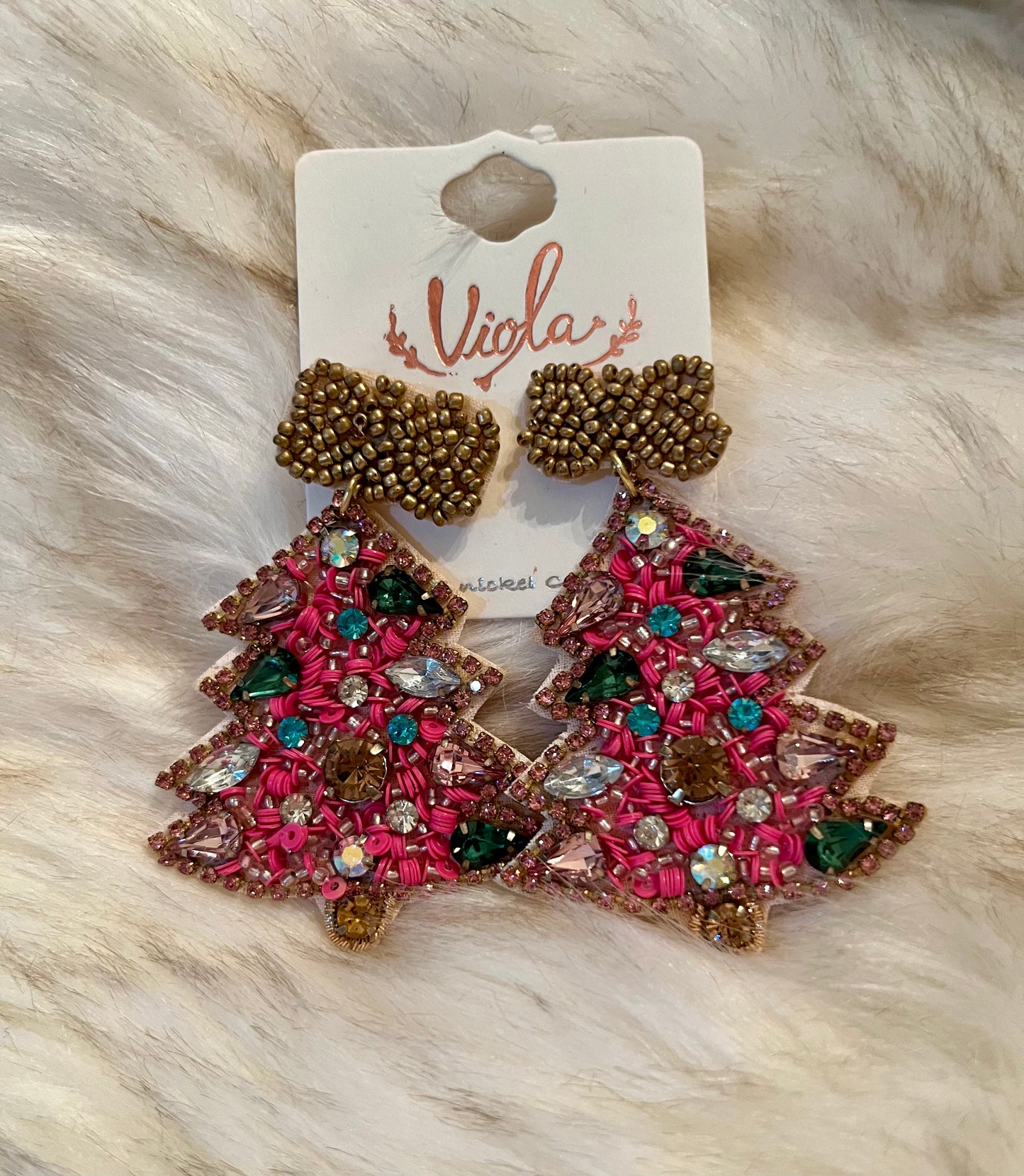 Pink Christmas Tree Earrings