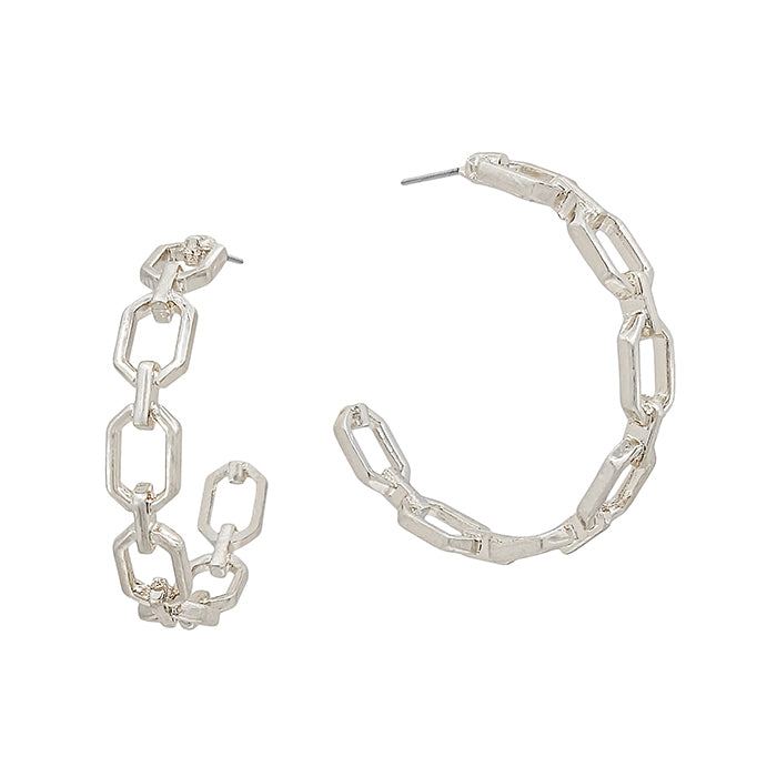 Gold Open Square Chain Hoop Earrings