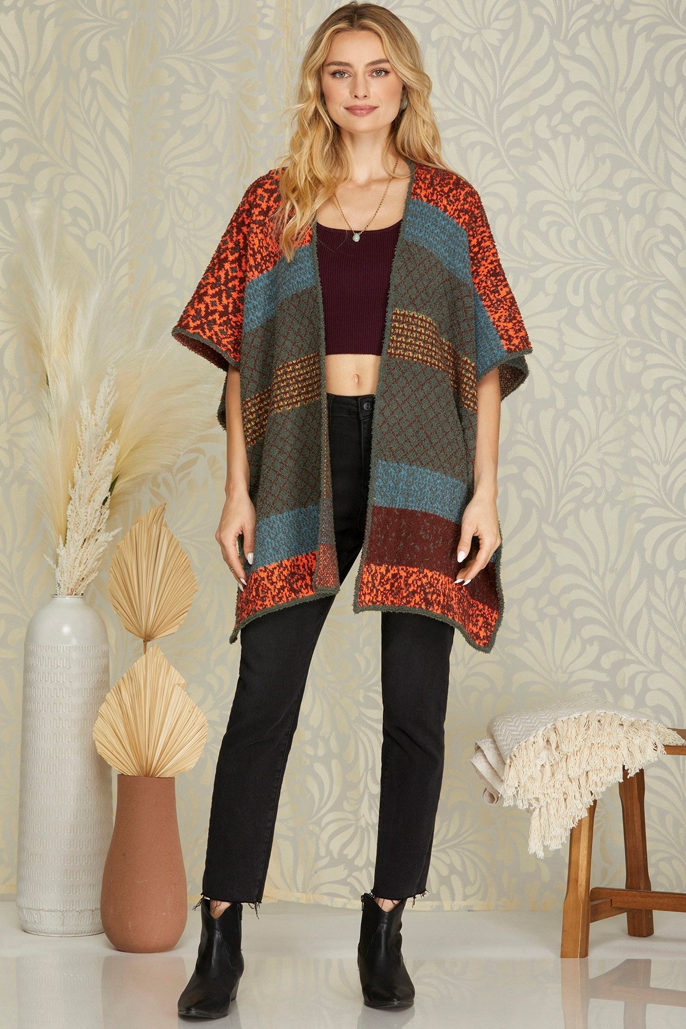 Multi Color Block Ponco Sweater