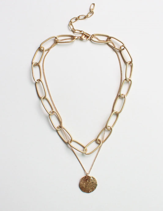 Layered Gold Chain Necklace with Coin