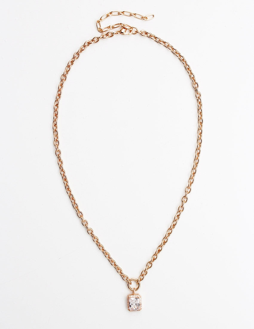 Gold Chain with Crystal Rectangle Drop