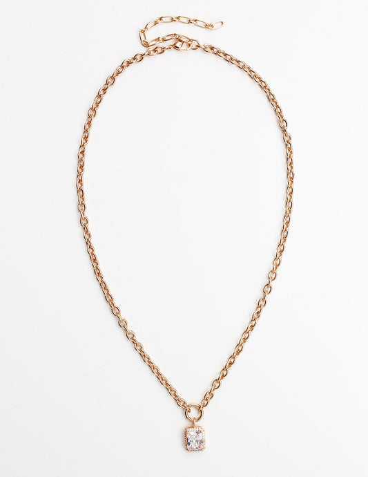 Gold Chain with Crystal Rectangle Drop